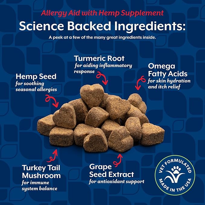 NaturVet Hemp Allergy Aid Supplement for Dogs, Hemp Seed, Antioxidants, Omegas, Dha & Epa for Healthy Skin & Respiratory Health, 120 Count