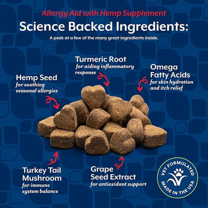 NaturVet Hemp Allergy Aid Supplement for Dogs, Hemp Seed, Antioxidants, Omegas, Dha & Epa for Healthy Skin & Respiratory Health, 120 Count