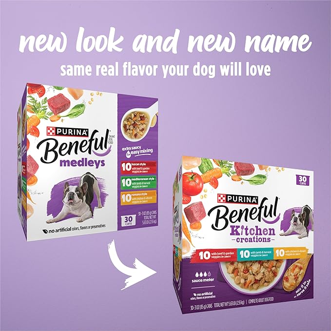 Beneful Purina Kitchen Creations with Beef,Chicken,or Lamb Wet Dog Food Variety Pack - 3 oz. Cans,(Pack of 60)