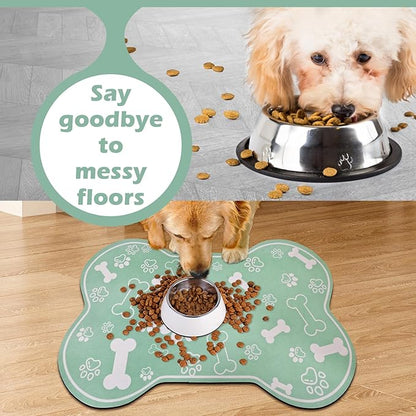 Dog Cat Mat for Food and Water,Rapid Absorbent Pet Feeding Mat, Bone Shaped Dog Placemat Bowl Mat with Rubber Backing,No Stains Pet Food Mats Indoor, Pet Accessories Supplies,Green 16"×24"