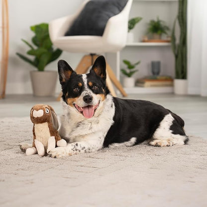 goDog Wildlife Rabbit Squeaky Plush Dog Toy with Chew Guard Technology, Durable Fabric & Squeaker for Active Play, Brown, Large