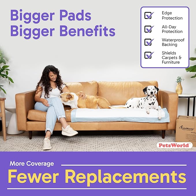 PetsWorld Enormous Dog Pee Pads 37"x54" 50 Count – XXXL Pet Pee Pads for Giant Dogs & Pets, Heavy Duty Leak-Proof Dog Training Pads, Super Absorbent Quick-Dry Potty Pads with Adhesive Tabs