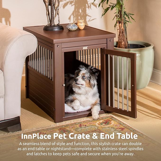 New Age Pet ECOFLEX InnPlace Dog Crate & End Table, Indoor Furniture Style Pet Kennel for Small, Medium, Large & XL Dogs, Durable Composite, Russet Brown, Medium