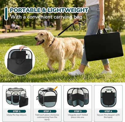 Dog Playpen, Portable Puppy Pet Crate Indoors for Small/Medium Dogs Cats Rabbits, Foldable Dog Cage Enclosure for Outdoor, Pop Up Dogs Tent Kennel with Carrying Case, Grey