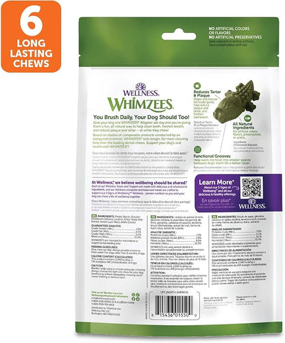Whimzees Wellness Alligator Dog Dental Treat, Chews, Freshens Breath, Large Size, 12.7 oz Bag, 6 Count