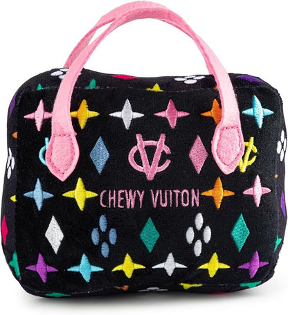 Haute Diggity Dog Chewy Vuiton Handbag Plush Squeaky Dog Toy, Soft Durable Designer-Inspired Stuffed Puppy Chew Toys for Small & Medium Dogs, Machine-Washable (Black Monogram) Large
