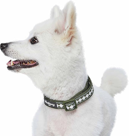 Blueberry Pet 3 Colors 3M Reflective Jacquard Neoprene Padded Adjustable Dog Collar, Olive