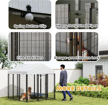 PawHut Outdoor Dog Kennel with Roof, 6' x 6' x 6' Heavy Duty Welded Wire Dog Playpen Enclosure with Escape-Proof Lock, UV-Resistant & Waterproof Cover, for Large Dogs, Chickens, Ducks, Silver