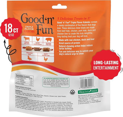 Good'n'Fun Triple Flavored Rawhide Kabobs for Dogs, Treat Your Dog 12-Ounce | 18 Count (Pack of 2)