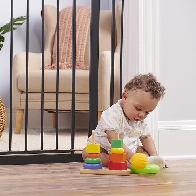 Regalo Safety 30-41.5” Extra Wide Baby Gate for Doorways & Bottom of Stairs, Pressure Mounted Wood Accent Gate with Door, Tested & Safe for 30 Years, American Designed, American Owned