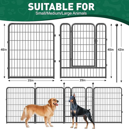 Dog Playpen Outdoor, 8 Panels 40" High Heavy Duty Metal Dog Pen, Pet Fence for Large/Medium/Small Dogs, with Doors Foldable Metal Dog Fence Exercise Pen for RV, Camping, Yard