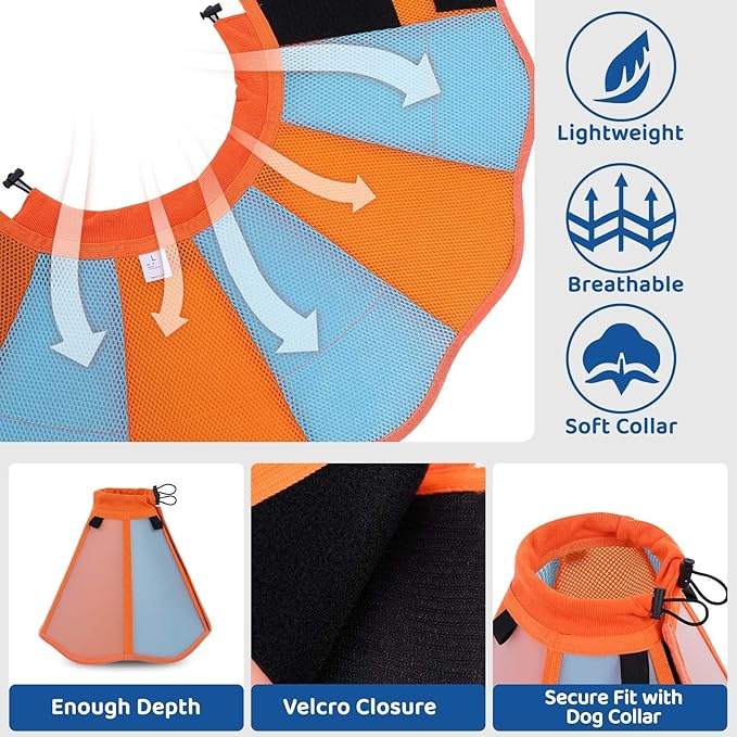 Dog Cone - Soft Cone for Dogs to Stop Licking, Adjustable Dog Recovery Collar with Double-Layer Design, Pet Cones Alternative After Surgery for Wound Care, Spay, Orange Medium