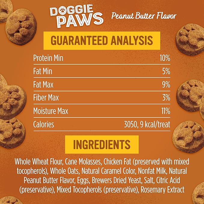 Blue Dog Bakery Natural Dog Treats, Doggie Paws, Peanut Butter, 16.2oz (6 Count)