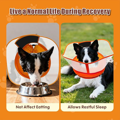 Inflatable Dog Cone with Transparent Shield, Protective Dog Donut Collar After Surgery Soft Donut Cone for Dogs, Orange, XL