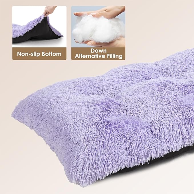EHEYCIGA Fluffy XXL Dog Crate Pad, Plush Faux Fur Crate Bed for Extra Large Dogs, Calming Anti Anxiety XXL Dog Bed, Washable Soft Warm Mat with Non-Slip Bottom, Purple