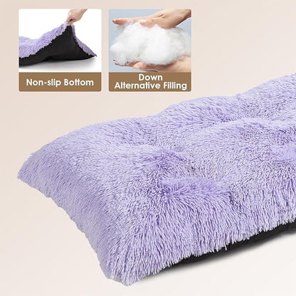 EHEYCIGA Fluffy Dog Crate Bed for Medium Dogs, Plush Faux Fur Crate Pad, Calming Anti Anxiety Medium Dog Bed, Washable Soft Warm Mat with Non-Slip Bottom, Purple