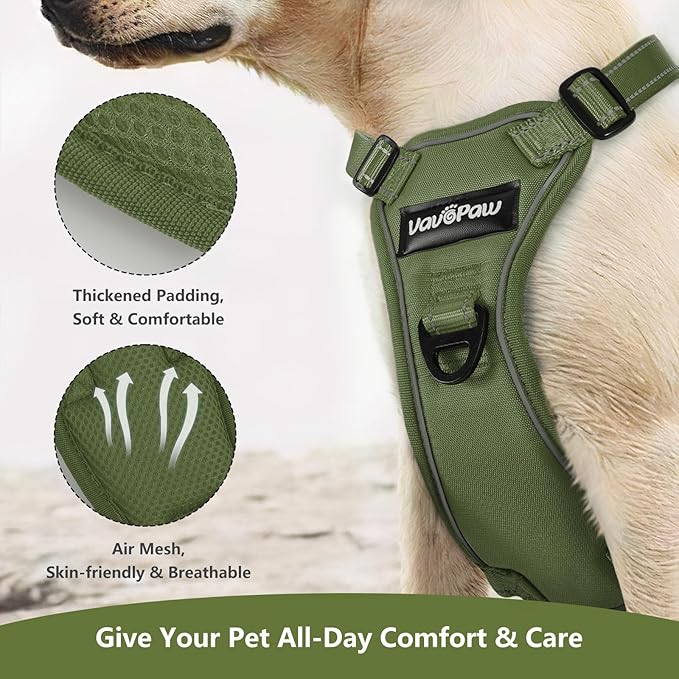VavoPaw Dog Seat Belt Harness for Car, Dog Car Harness Adjustable Mesh Breathable & Dogs Seatbelt Safety Tether with Elastic Bungee for Small Medium Large Pets(Army Green, M)