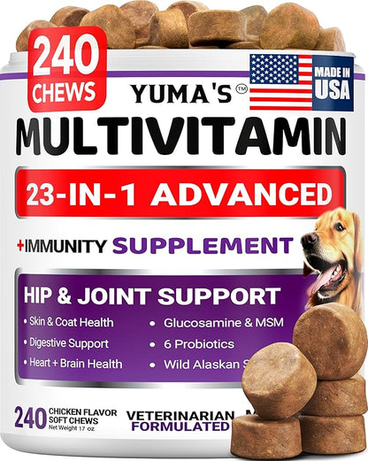 Dog Vitamins and Supplements - 240 Treats - Dog Multivitamin Chewable with Glucosamine - Senior & Puppy Multivitamin for Dogs - Hip & Joint Support - Immune Health, Skin, Heart, Digestion, Probiotics
