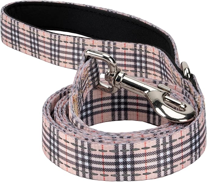 EcoBark Dog Leash - Soft & Reflective Comfort Leash with Padded Handle - Strong Durable Heavy Duty - Training and Pulling for Small, Medium or Large Dogs (Tan Plaid)