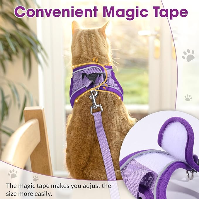 Cat Vest Harness and Leash Set for Walking Escape Proof, Adjustable Kitten Harness Breathable Mesh with Reflective Strips Harness for Kitty Puppy Bunny (Purple, XS)