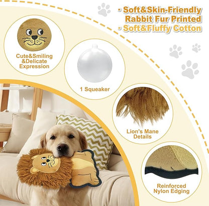 Yellow Lion Plush Squeaky Dog Toy for Chewers Puppy Teething Chew Toy Cute Soft Funny Durable Stuffed Animal Interactive Fetch Dog Toy for Small Medium Large Dogs Toy Gift 24cm/9.45in