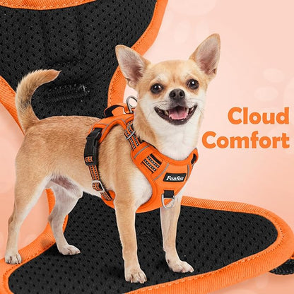 Funfox Dog Harness No Pull, Adjustable Pet Vest Harness, Super Soft Material with Vertical Handle Easy Control, Reflective Night Walking, 2 Leash Clips for XLarge Dogs, Orange, XL