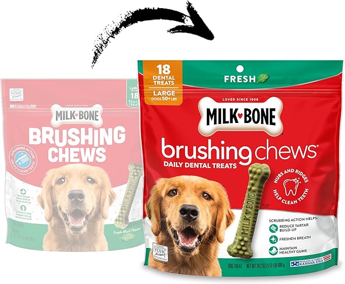 Milk-Bone Brushing Chews Fresh Mint Flavor Daily Dental Dog Treats, Large, 24.2 Oz. Bag