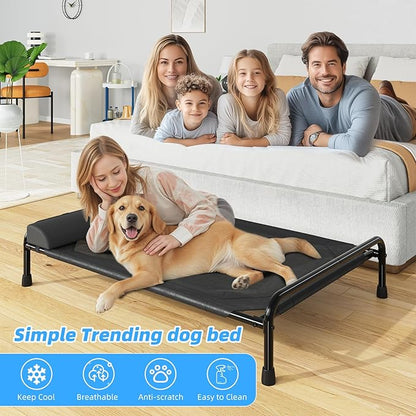 Simple Trending Elevated Dog Bed for Large Dogs, Cooling Raised Pet Cot with Bolster, Breathable Outdoor Couch Bed, 44.5" x 31", Black