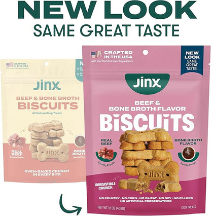 Jinx Oven-Baked Beef Bone Broth Biscuit Treats, Crunchy, All Natural, Superfood-Rich with Real Beef, Pumpkin & Blueberries, 16oz