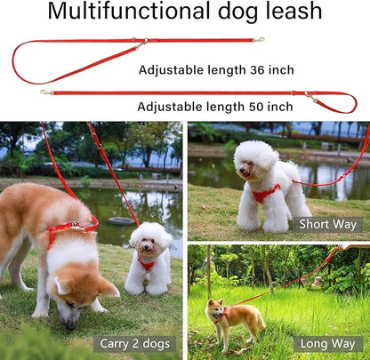 CHEDE No Pull Puppy Harness and Multifunction Dog Leash Set- 8 Colors Soft Adjustable No Choke Escape Proof Cute,Lightweight Pet Vest Harness for Small and Medium Dog (M, Red)