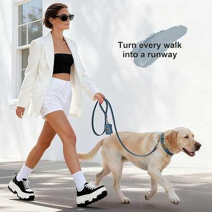 Didog Soft PU Leather Dog Collar, Stylish Quick Released Dog Collar for Large Dogs, Easy Clean Adjustable Pet Collar for Daily Walking, Blue, L Fit 16-22" Neck