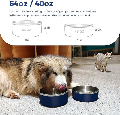 WENBOKMIN Dog Bowl, Stainless Steel Dog Food and Water Bowl with Non Slip Quiet Bottom, Easy to Clean, Dishwasher Safe, 40oz, Blue
