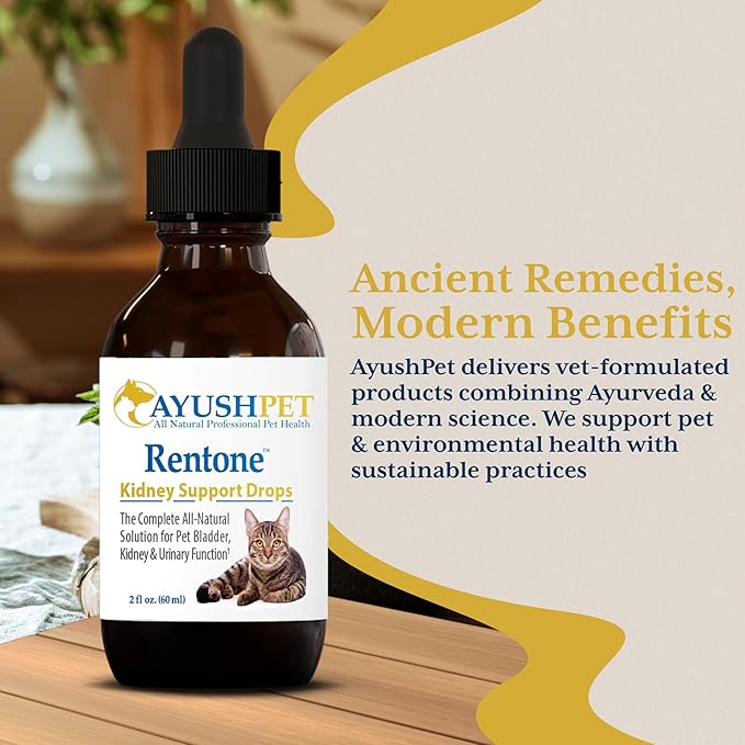 Ayush Pet Rentone - Kidney Support for Dogs & Cats, Liquid Drops for Urinary & Kidney Health, Urinary Health Supplement for Small or Large Pets, Natural Care - 2 fl oz
