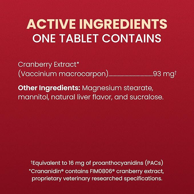 Crananidin Urinary Tract Health Supplement Chewable Tablets for Dogs, (Pack of 2)