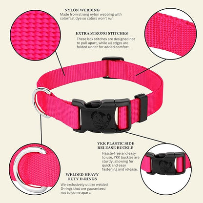 Country Brook Petz - Everyday Nylon Dog Collar for Large, Medium, and Small Dogs and Puppies - for Everyday Use in 10+ Warm Colors (Extra Large, 1 Inch Wide, Hot Pink)