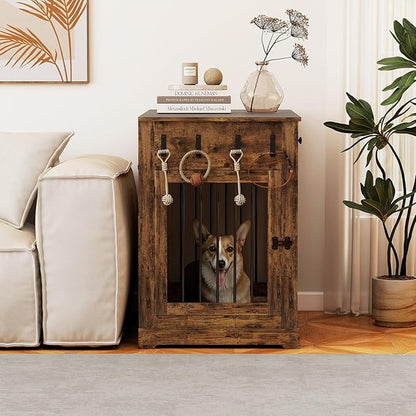 Dog Crate Furniture, Wooden Dog Kennel Furniture, Heavy-Duty Dog Crate End Table with Storage Drawers, Double Doors Decorative Pet Cage House Indoor for Small Medium Dog, 40Inch, Rustic Brown