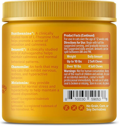 Zesty Paws Calming Chews for Cats - Composure & Relaxation for Everyday Stress & Separation - with Ashwagandha, Organic Chamomile, L-Theanine & L-Tryptophan – Bacon - 60 Count - Cat