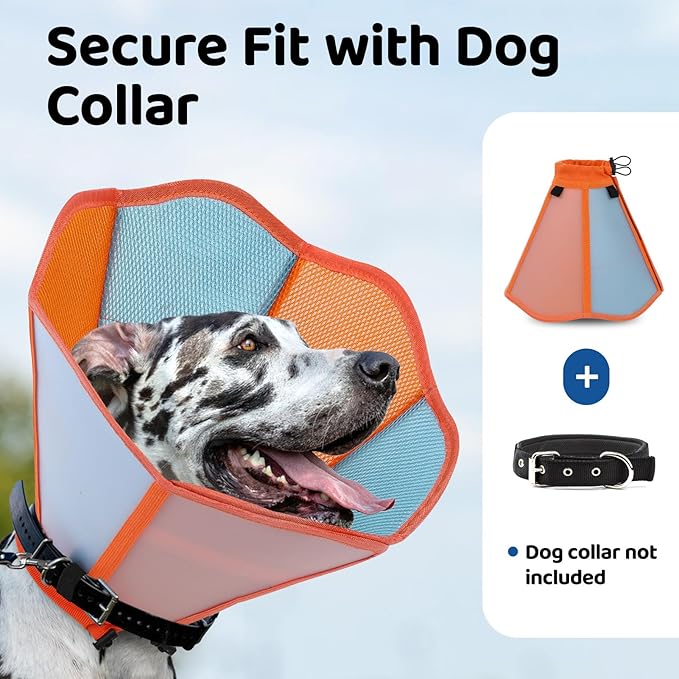 Dog Cone - Soft Cone for Dogs to Stop Licking, Adjustable Dog Recovery Collar with Double-Layer Design, Pet Cones Alternative After Surgery for Wound Care, Spay, Orange Medium