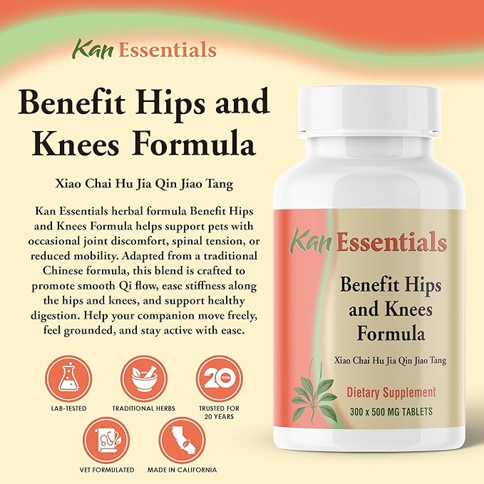 Kan Herb Company Benefit Hips and Knees Formula – Traditional Chinese Herbal Blend for Dogs and Cats to Support Joint Comfort Mobility and Digestive Balance Supplement Tablets for Pets, 300 Tablets