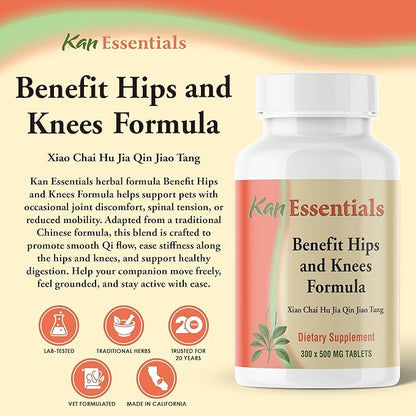 Kan Herb Company Benefit Hips and Knees Formula – Traditional Chinese Herbal Blend for Dogs and Cats to Support Joint Comfort Mobility and Digestive Balance Supplement Tablets for Pets, 300 Tablets
