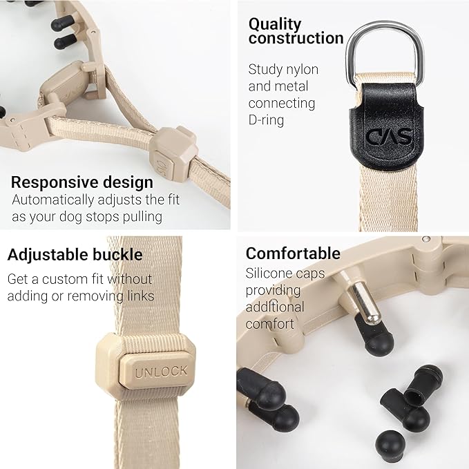 SVD.PET Dog Prong Collar for No-Pull Training, Quick-Release Buckle Adjustable Pinch Collar for Medium Dogs (Tan, Medium Size)