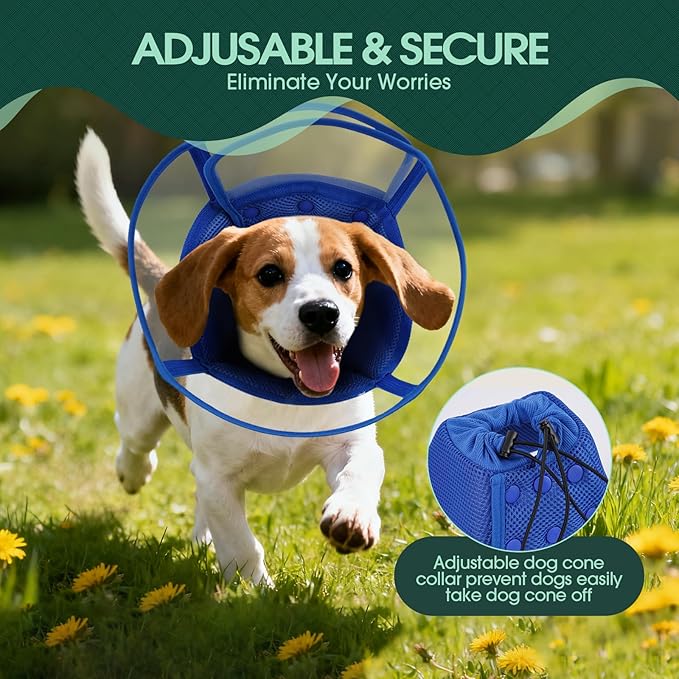 Kuoser Large Dog Cone Collar After Surgery, Soft Cone for Dogs to Stop Licking, Breathable Pet Recovery Collar Comfortable Elizabethan Collars, Adjustable Protective Dog Cones for Large Dogs, Blue L