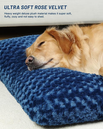 KSIIA Washable Dog Bed Comfy Dog Crate Pad Deluxe Plush Pet Bed Non-Slip Kennel Pad for Large Dogs, 35" x 23", Blue