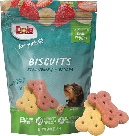 Dole for Pets Dog Biscuits, Banana & Strawberry Flavor Dog Treats, Flavored with Real Fruit, No Wheat, Corn, Soy, Artificial Flavors, Colors, Preservatives, or Animal Products, 20oz
