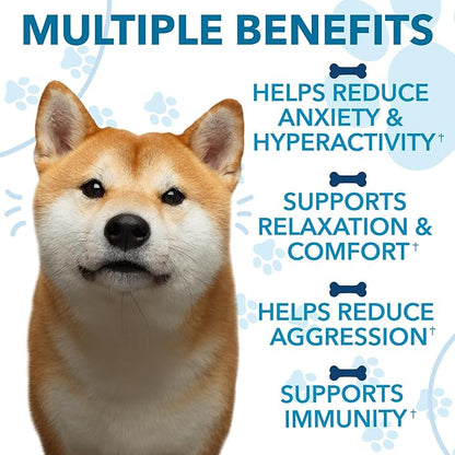 Hemp Calming Chews for Dogs with Anxiety and Stress - 180 Soft Dog Calming Treats - Dog Anxiety Relief - Storms, Fireworks, Thunder, Barking, Separation Aid - Valerian Root - L-Tryptophan - Hemp Oil