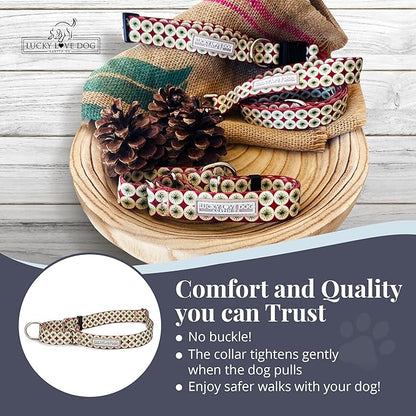 Lucky Love Dog Martingale Dog Collar - Adjustable, No-Slip, Durable, & Soft Webbing Collar for Male and Female Dogs Ideal for Training & Walking - in Unique Pongo Pattern, Medium Size
