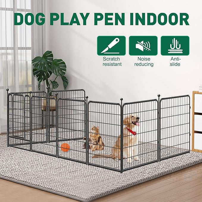 Dog Playpen Outdoor, 8 Panels 40" High Heavy Duty Metal Dog Pen, Pet Fence for Large/Medium/Small Dogs, with Doors Foldable Metal Dog Fence Exercise Pen for RV, Camping, Yard