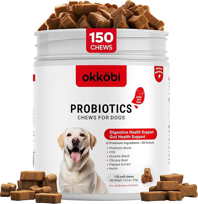 Probiotics for Dogs Chews 150 pcs - Probiotic Chews for Dogs with Enzymes & Natural Ingredients - Digestive & Gut Health Support - US Formula - Beef Flavored