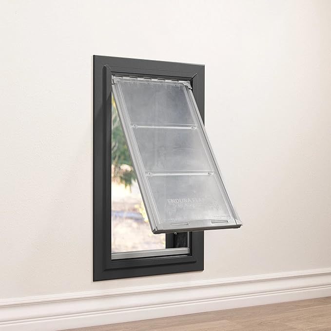 Endura Flap Pet Door for Walls in Black | Energy-Efficient Single Flap Design for Wall Installations | All-Weather Protection with All-Metal Telescoping Tunnel | Black, Medium, Single Flap