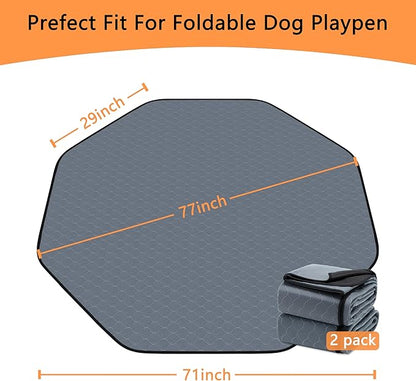 Bunlitent Washable Pee Pads for Dogs, 2 Pack, Grey, Polyester, Reusable Pet Training Pads, Octagon, 71'' Diagonal, Non-Slip, Super Absorbent